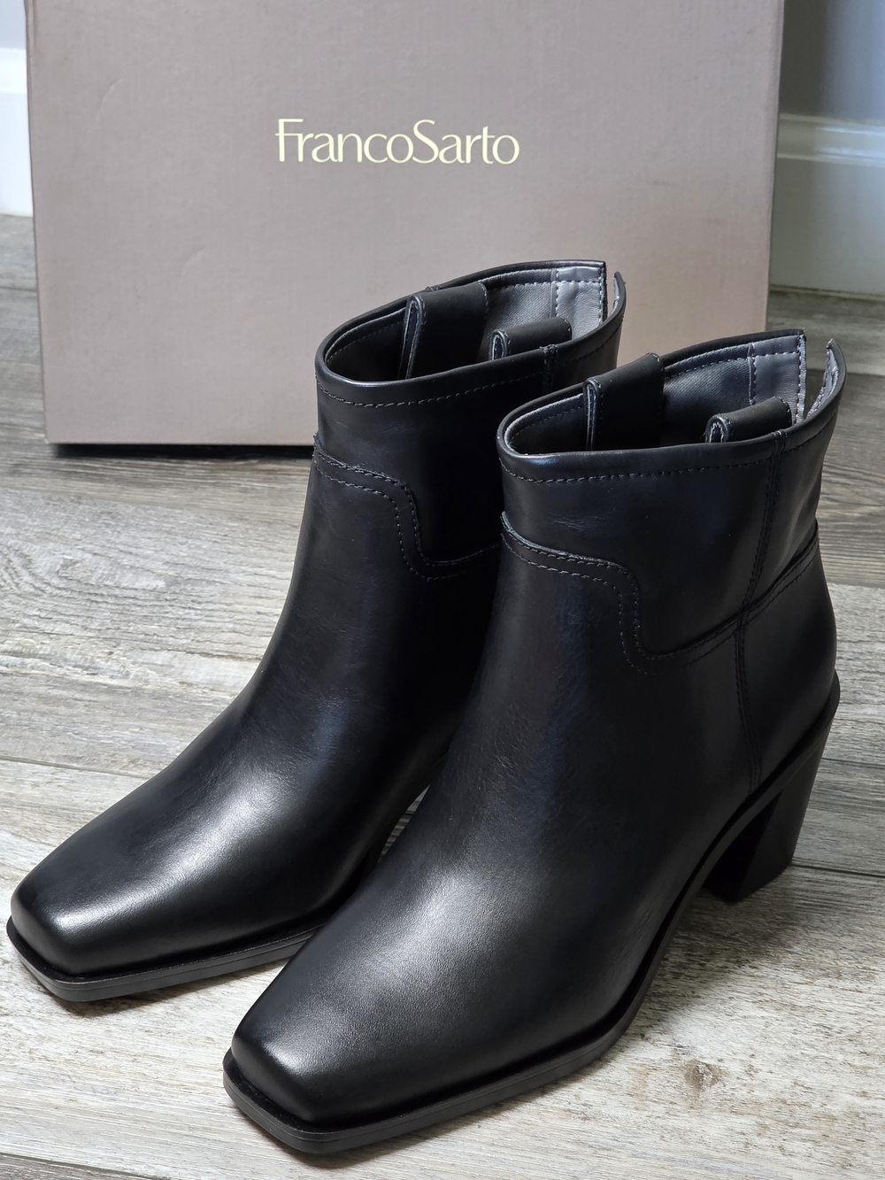 Franco Sarto Women's Ivanna Leather Squear Toe Block Heel Booties Sz 5.5 *NWB